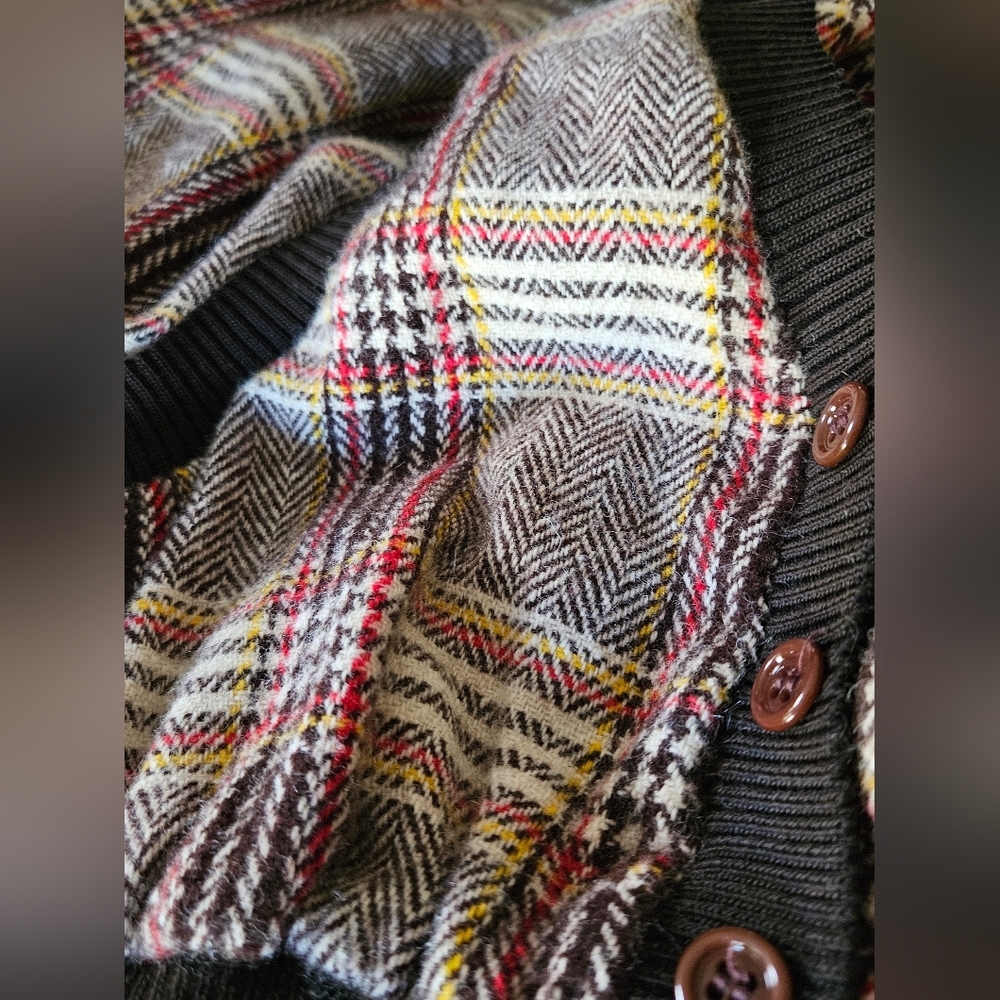 Vintage Brown Plaid Sweater Mini Dress Cinched Waist Pullover - Picture 8 of 8